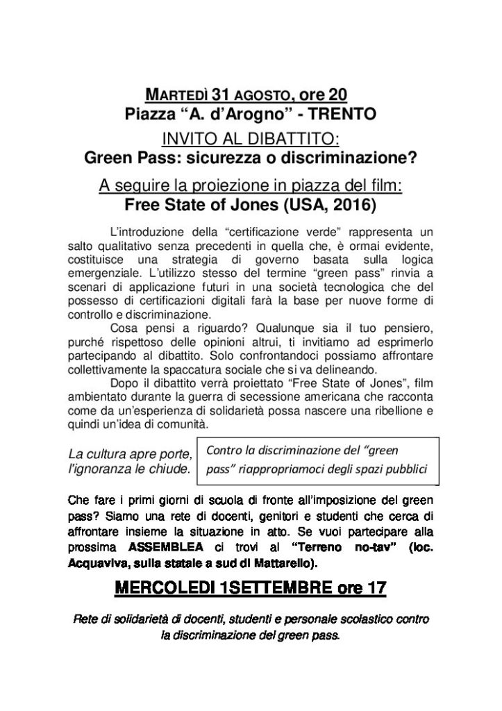 Volantino per sabato 28 agosto