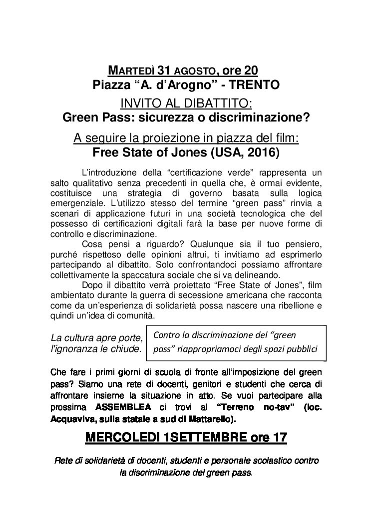 Volantino per sabato 28 agosto