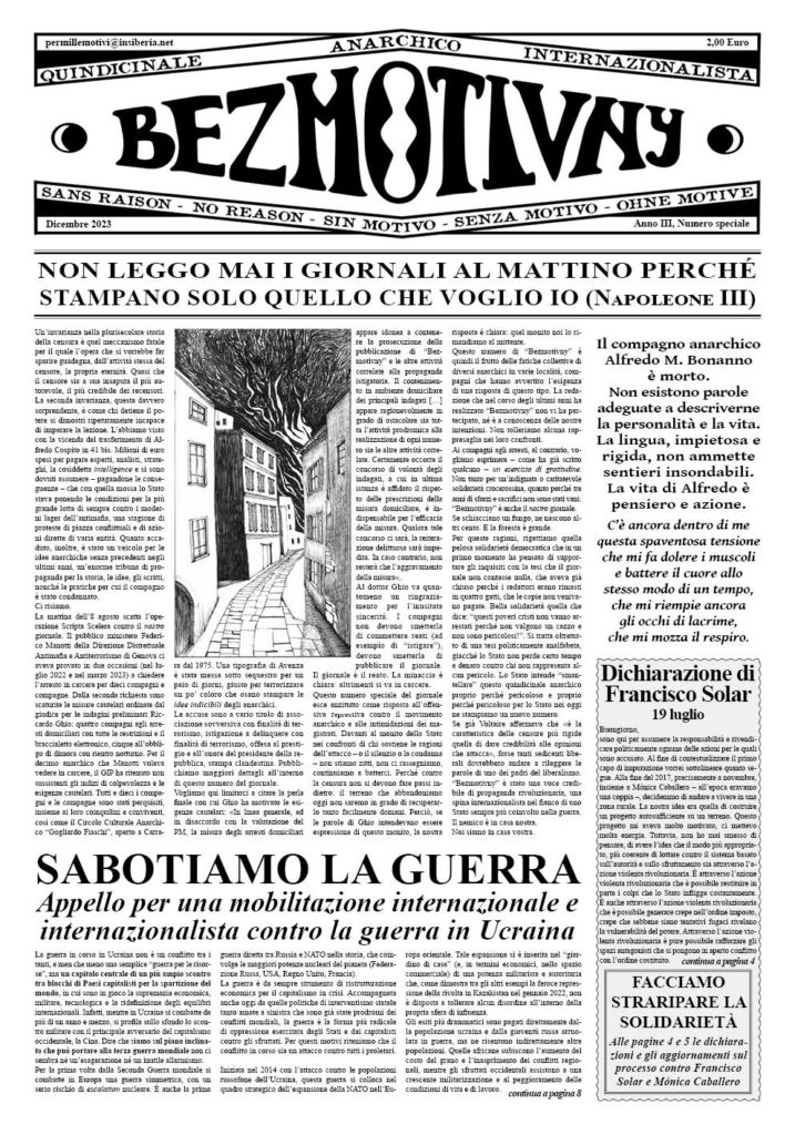 BEZMOTIVNY numero speciale - prima pagina