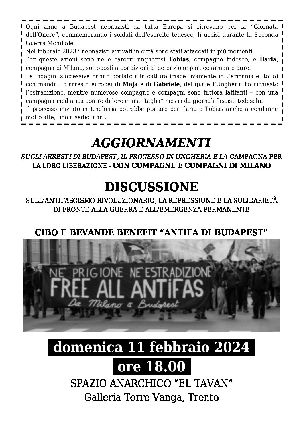 Antifa Budapest febbraio CORRETTO