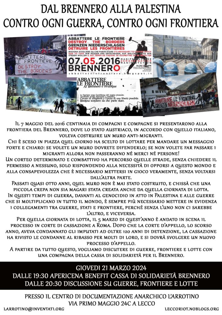 serata brennero 21 marzo a Lecco