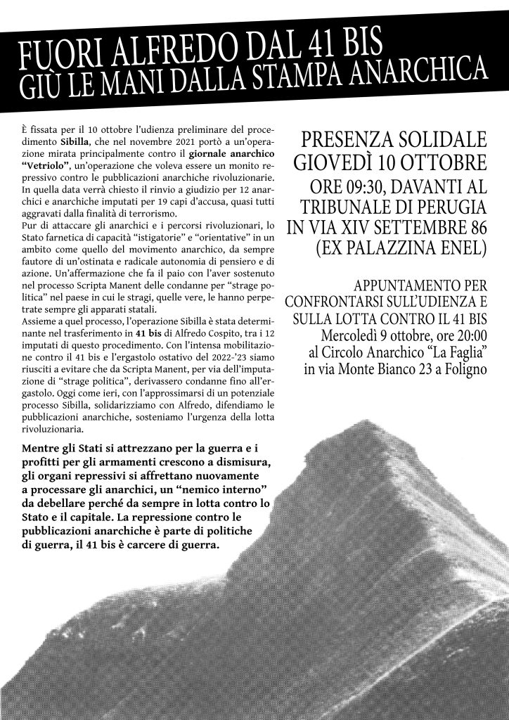 fuori alfredo dal 41 bis giu le mani dalla stampa anarchica