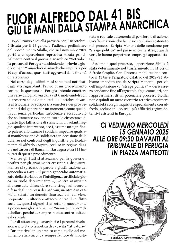 fuori alfredo dal 41 bis giu le mani dalla stampa anarchica 15 gennaio