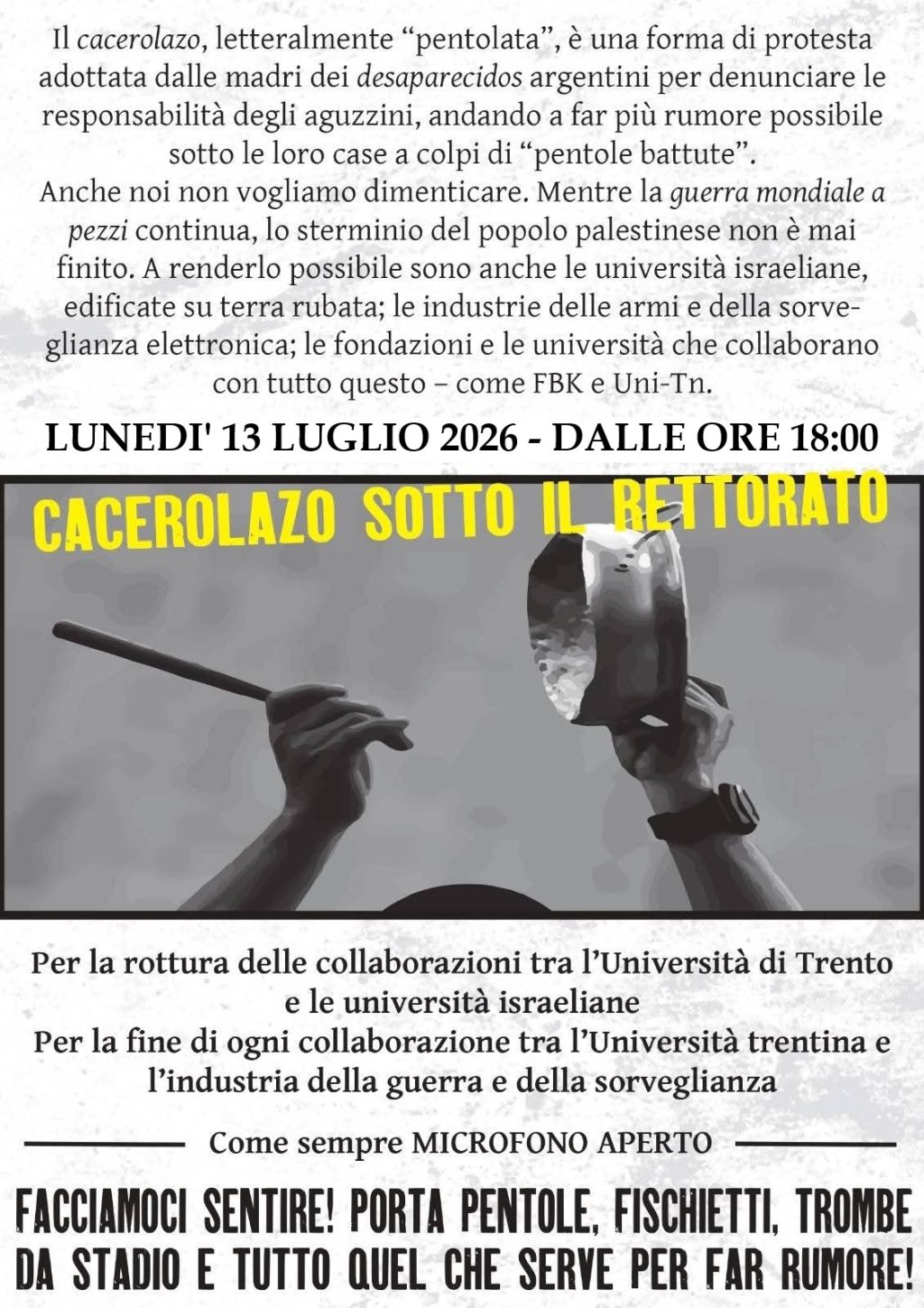locandina cacerolazo sotto il Rettorato del 13 luglio 2026(1)